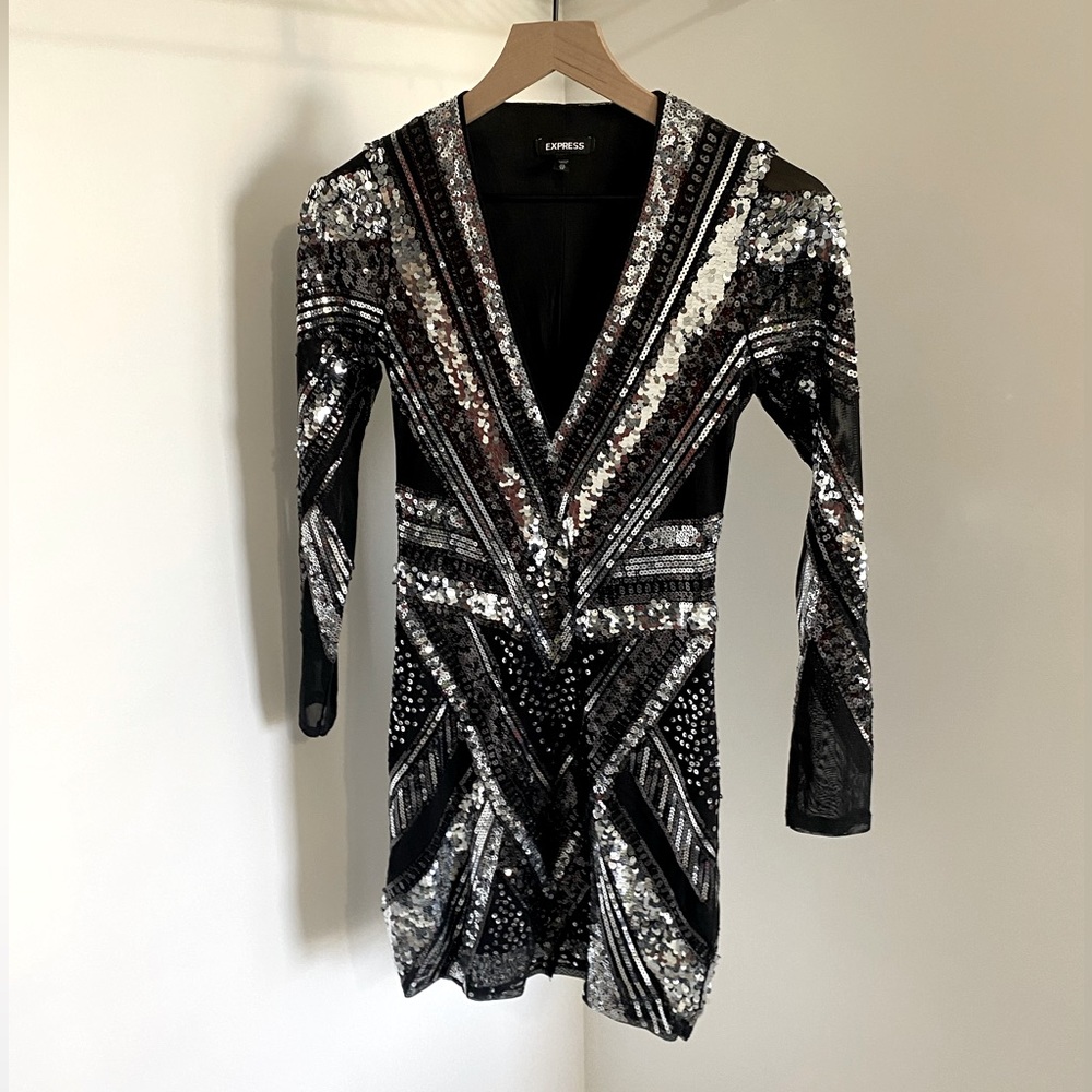 Express Long Sleeve Sequin Mini Dress